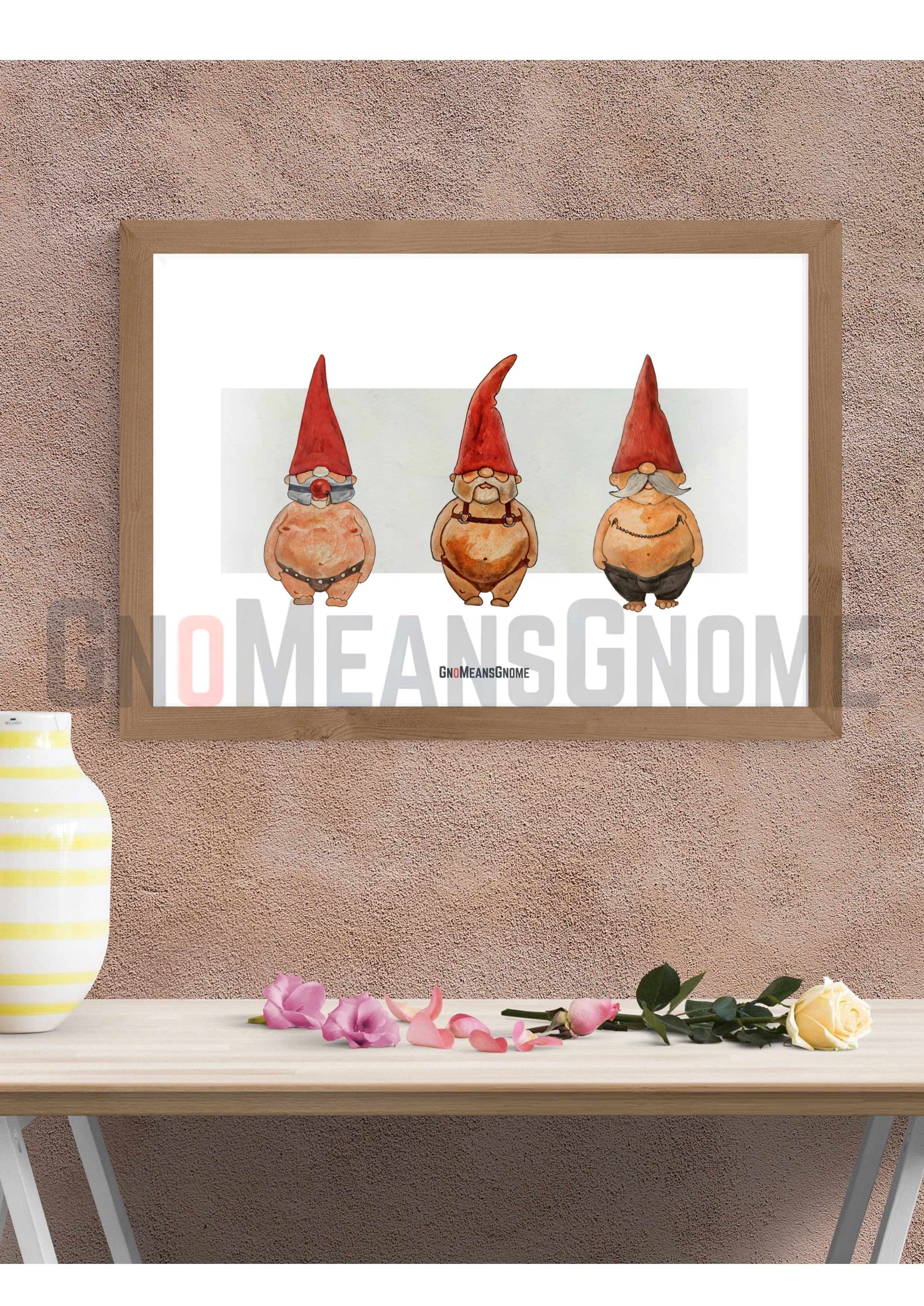 Three Naughty Gnomes - Funny Gnome Greeting Art - Card / Small Poster